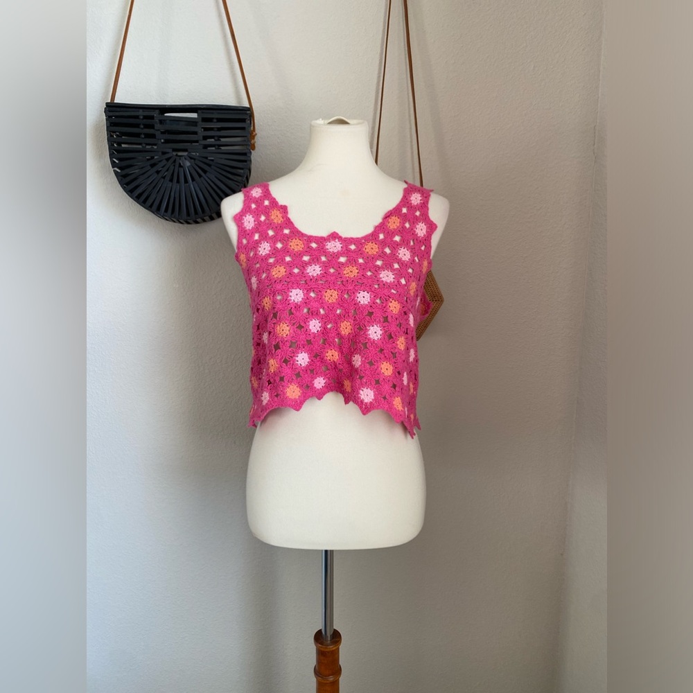 Krush Pink Crochet Knit Top, Size S/M